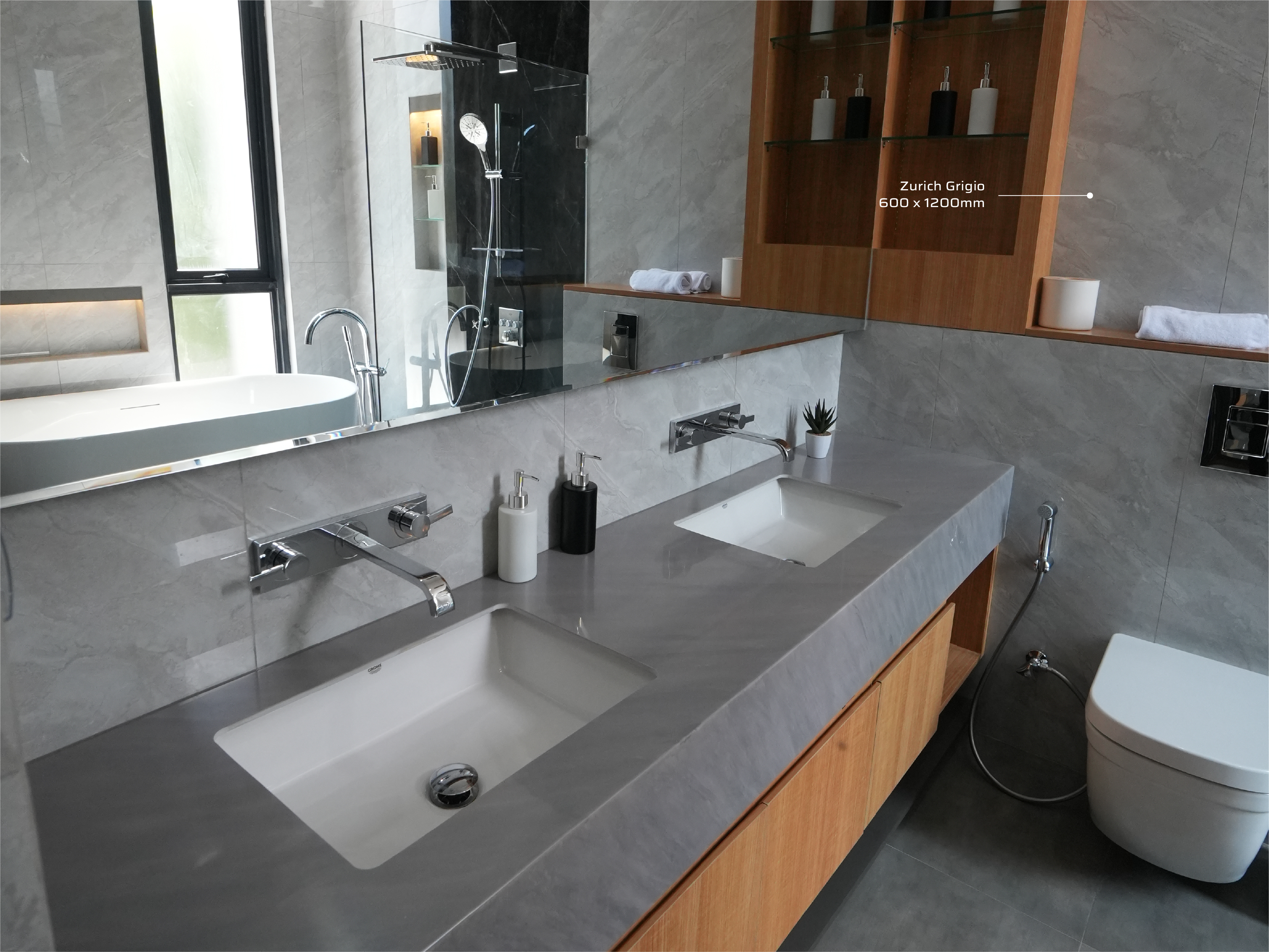 Granite Tile Zurich Grigio 60x120 BDA pada kamar mandi Metland Cakung