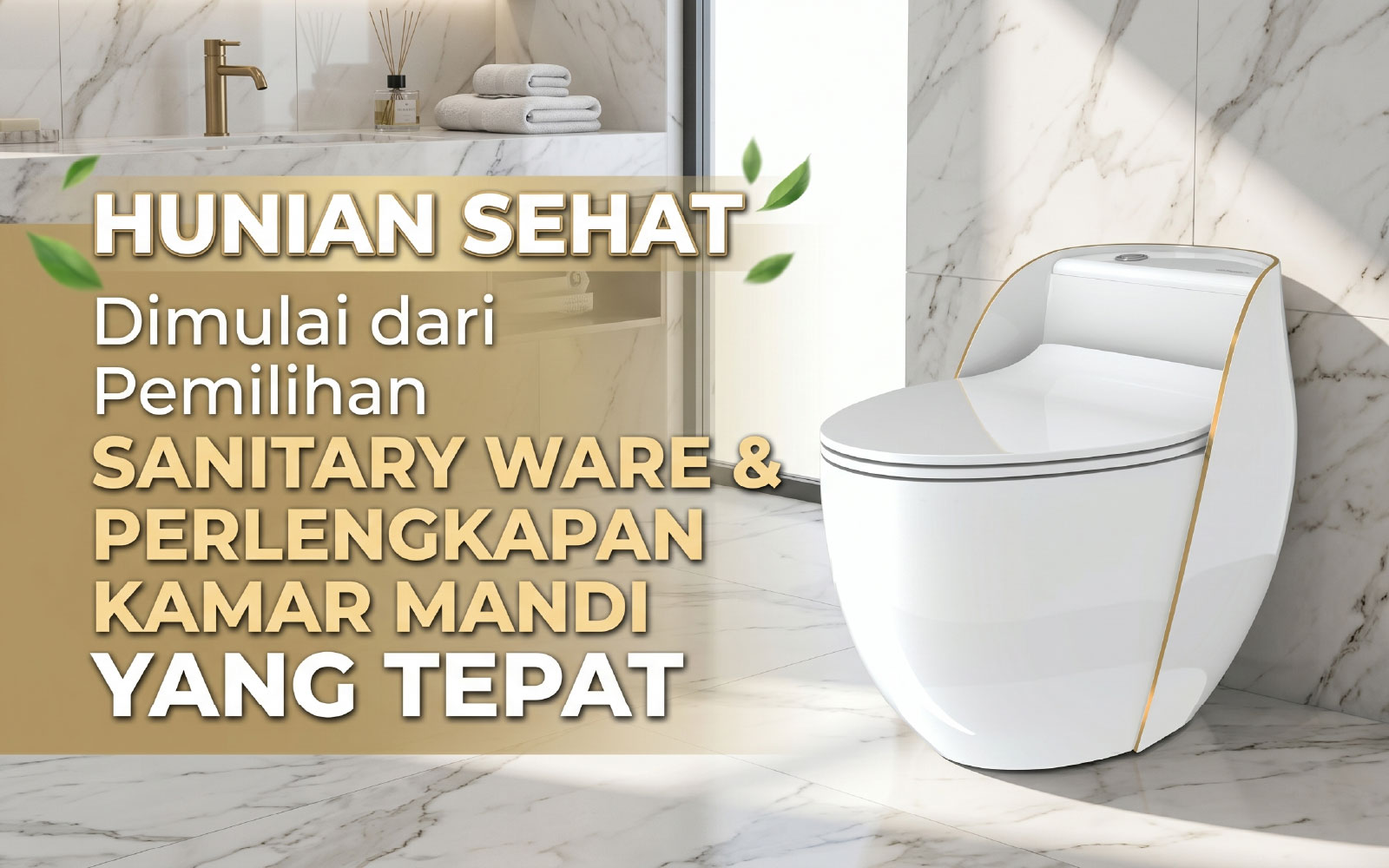 Koleksi perlengkapan kamar mandi modern yang higienis untuk konsep hunian sehat.