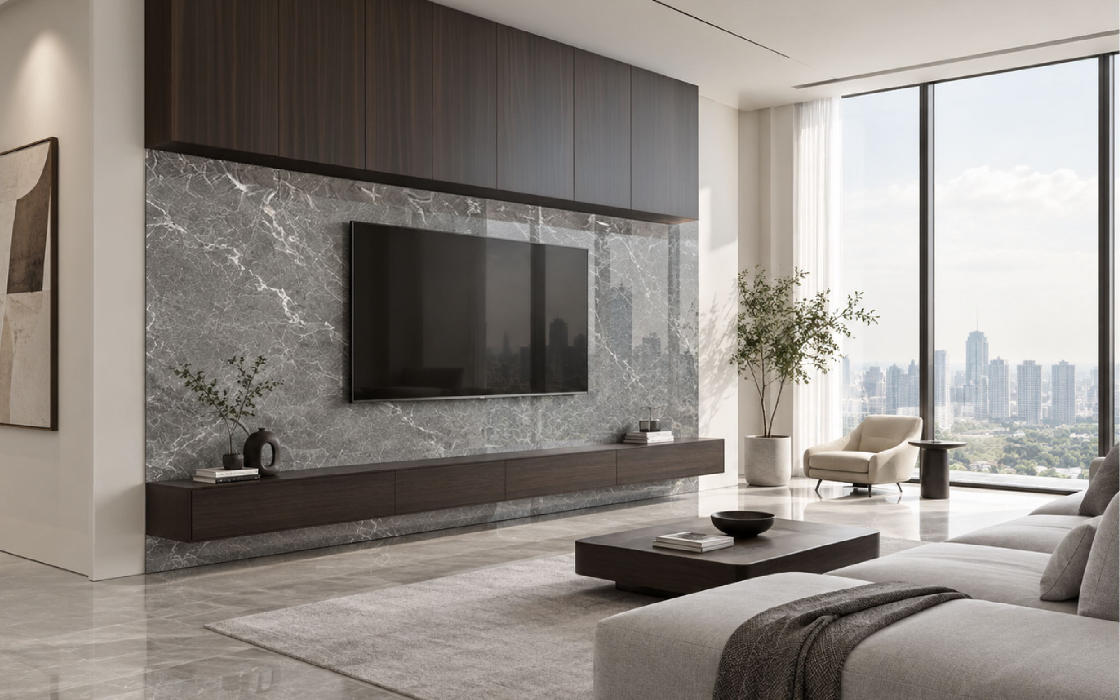 Granite Tile BDA dipadukan dengan furnitur untuk interior modern dan harmonis